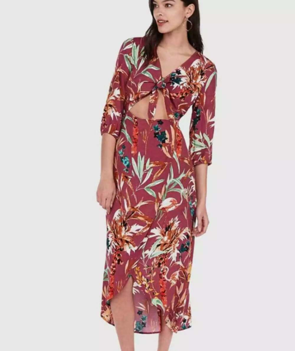 EXPRESS Floral Front Tie Cut-Out Wrap Maxi Dress Sz M